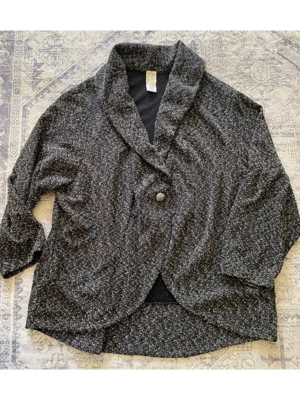 Roamans Womens Black & White Cardigan Jacket‎ Size 34W Button Front Textured Vtg